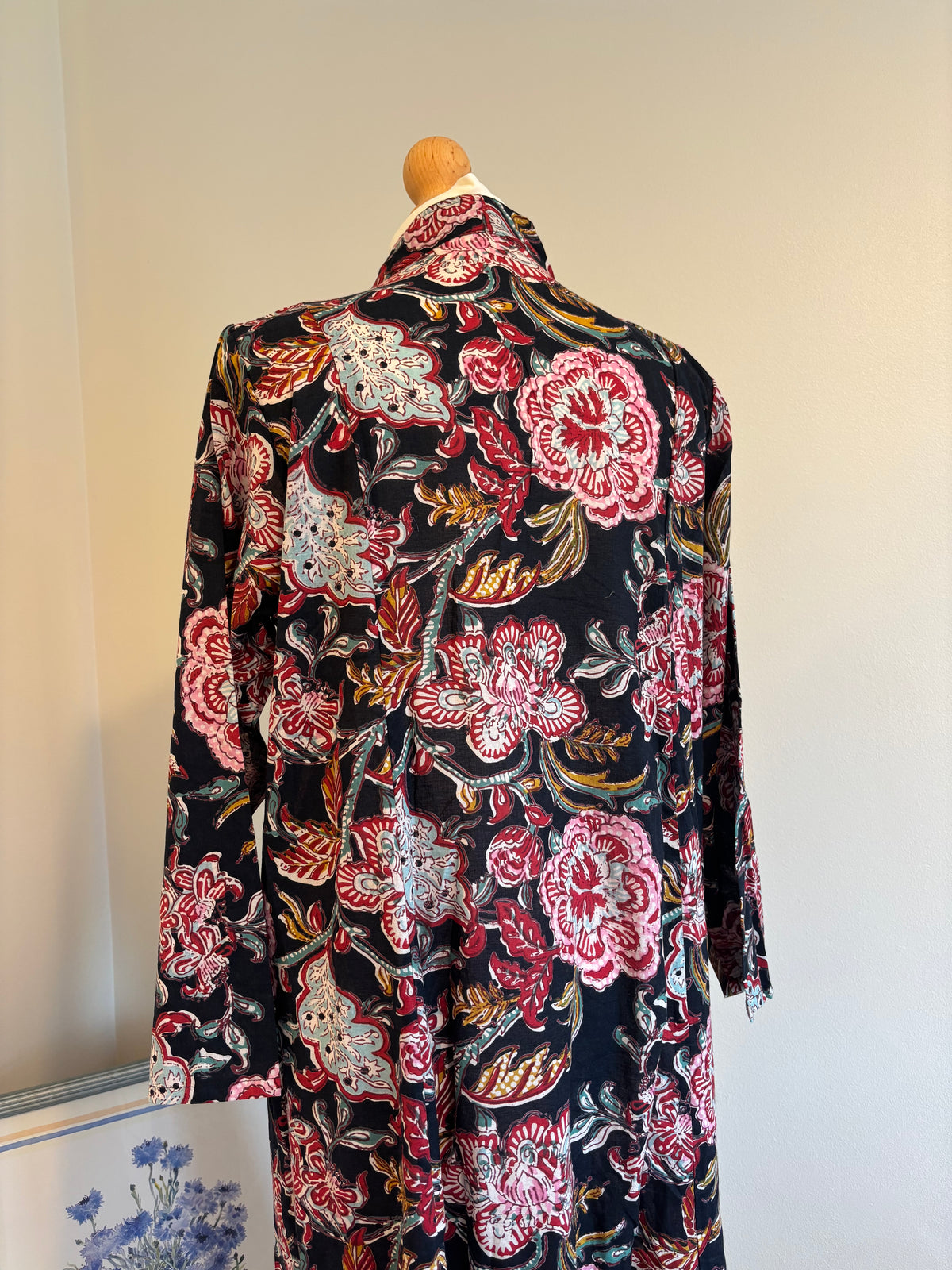 Rosie Block Print Cotton Dress in Red Florals