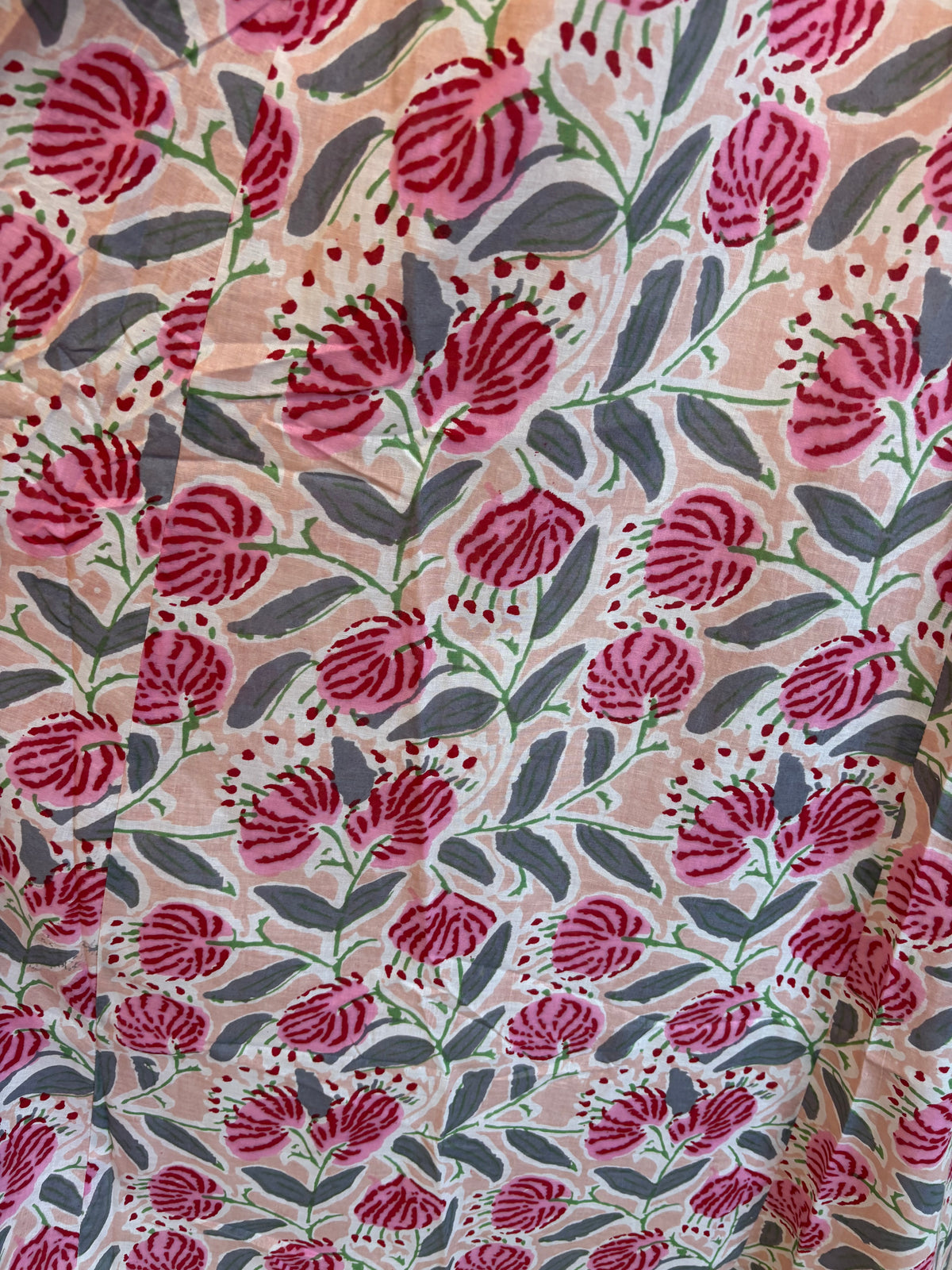 Rosie Block Print Cotton Dress in Peach