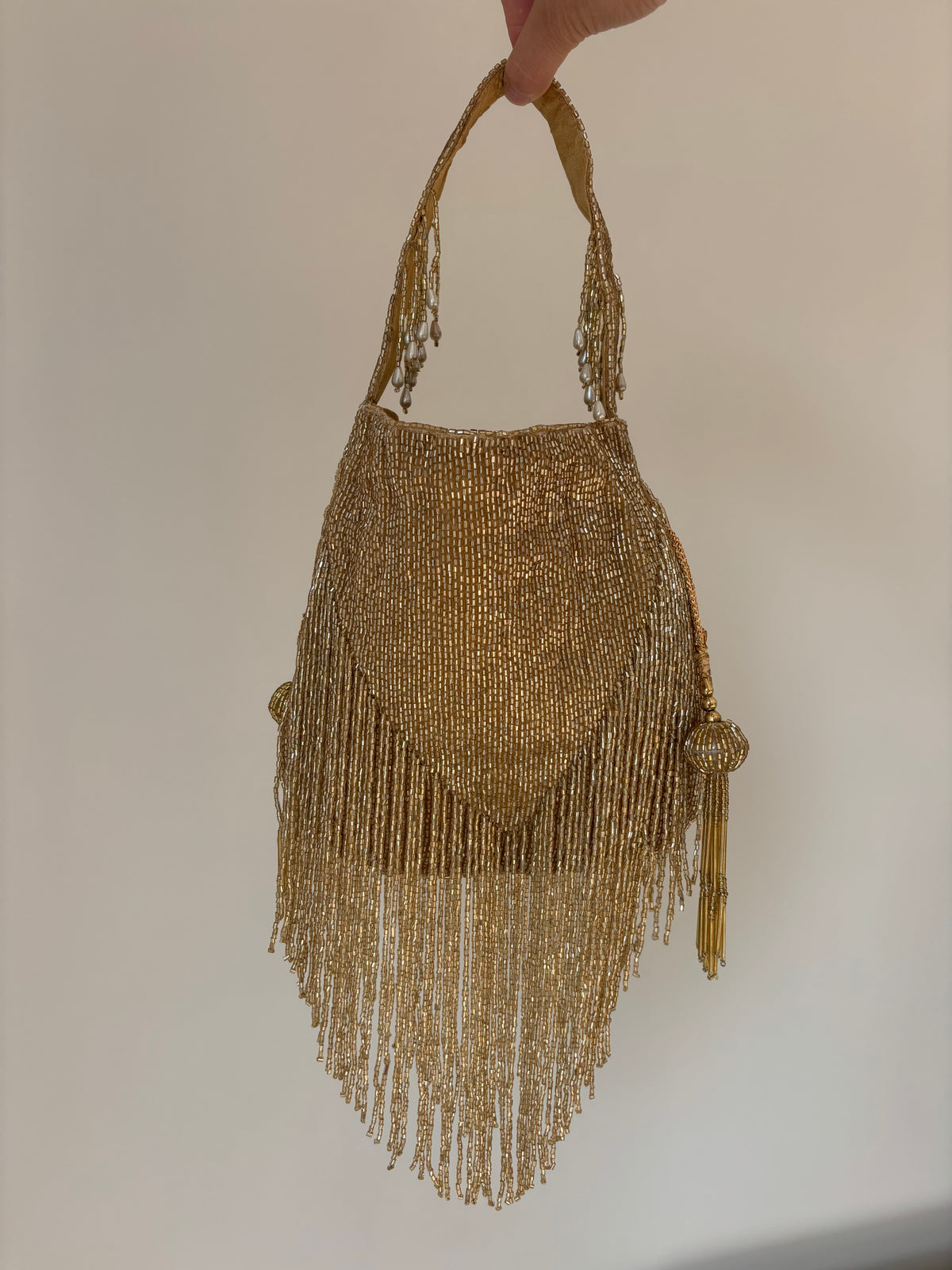 Handmade Gold Beaded Fringe Flapper Bag