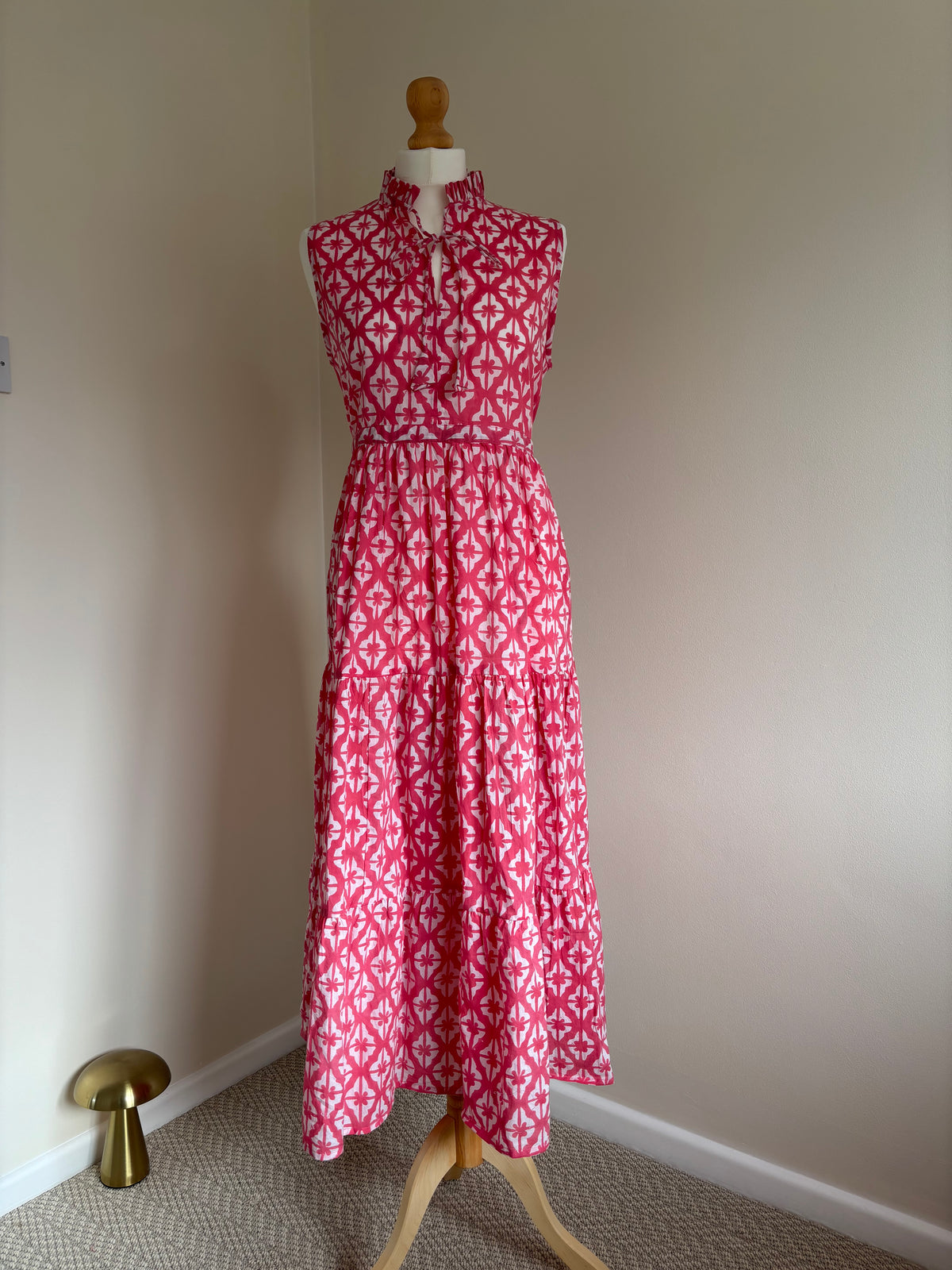 Poppy Sleeveless Block Print Cotton Dress in Pink