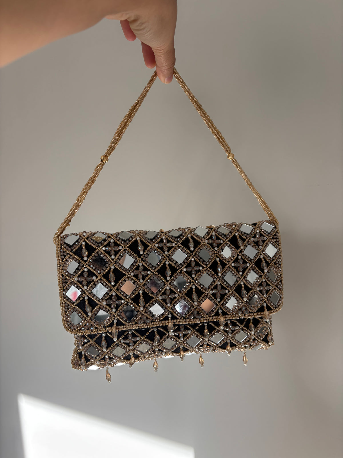 Hand Beaded Mirror Work Clutch Bag