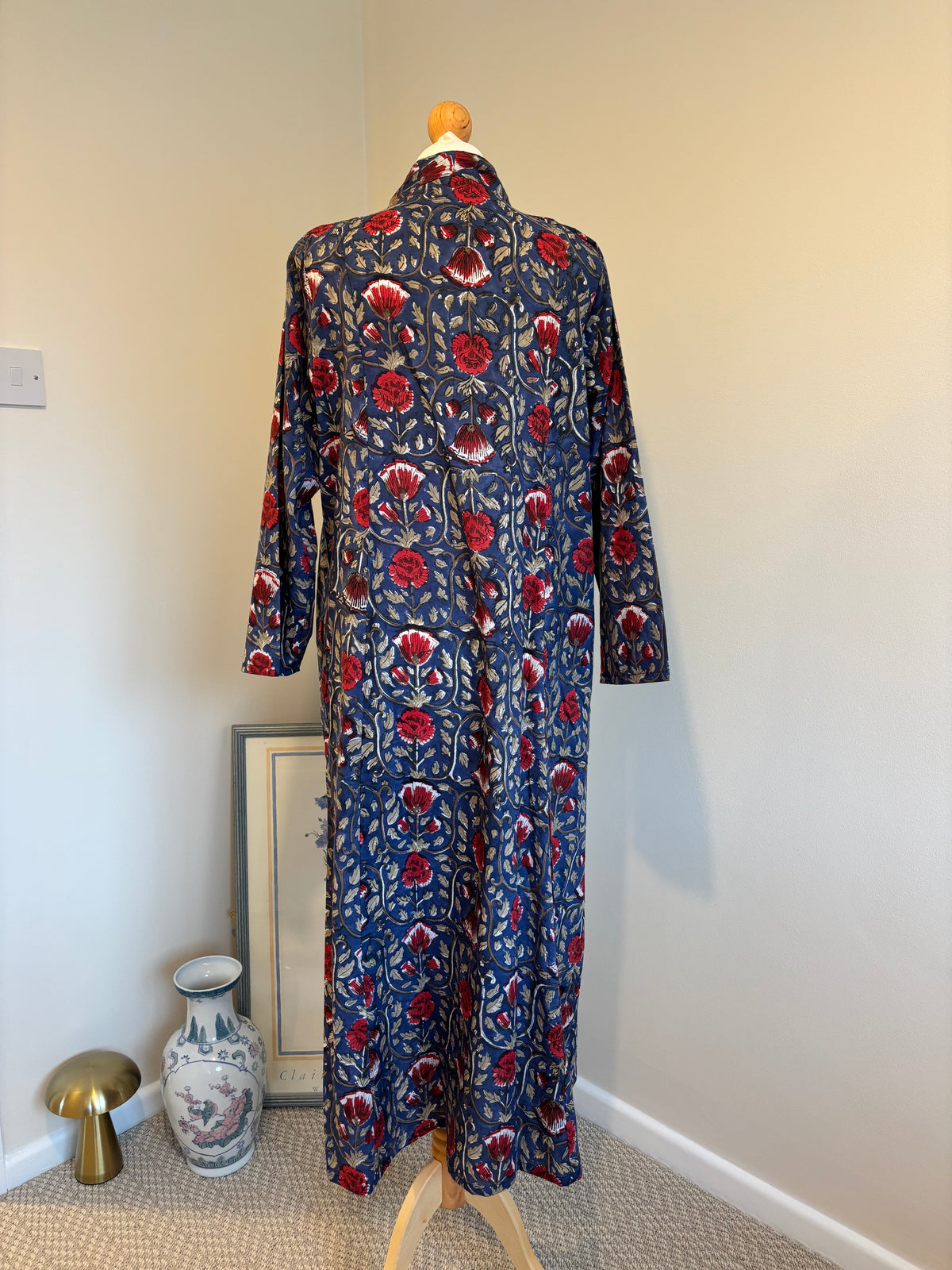 Rosie Block Print Cotton Dress in Vintage Navy Florals