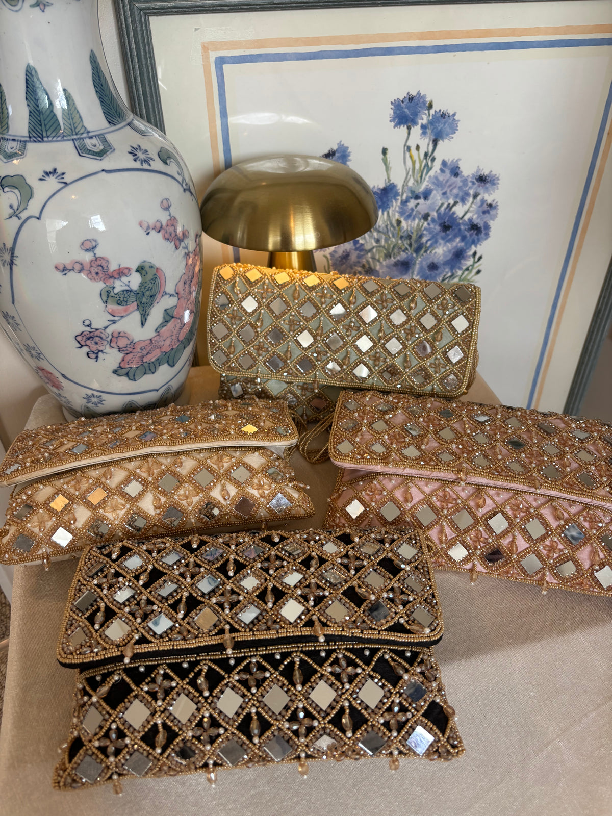 Hand Beaded Mirror Work Clutch Bag