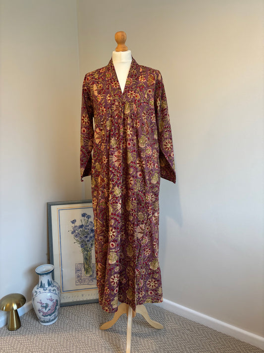 Rosie Block Print Cotton Dress in Mauve