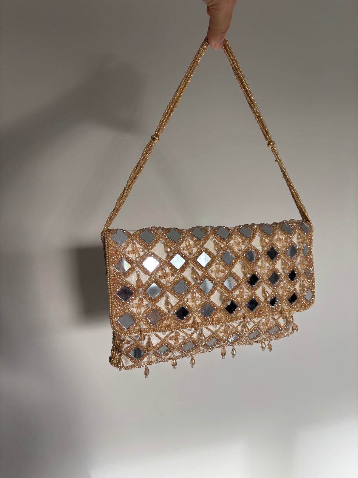 Hand Beaded Mirror Work Clutch Bag