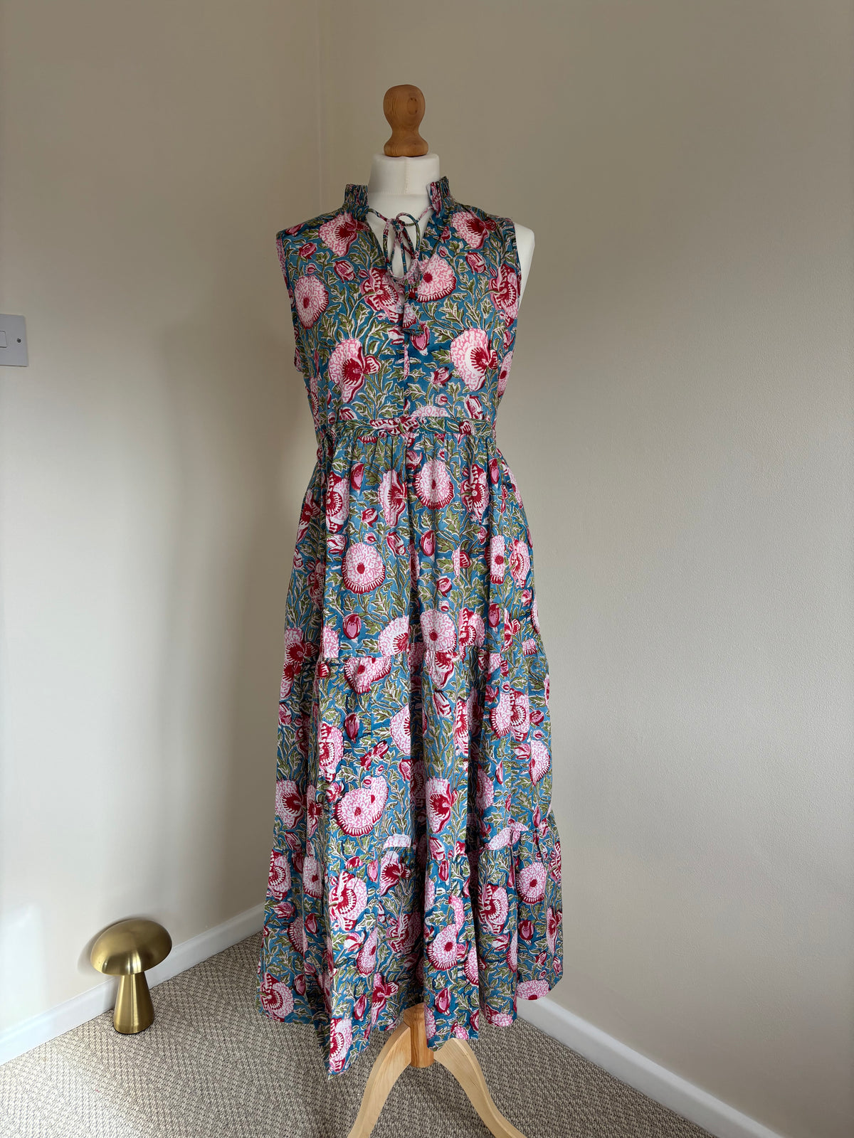 Poppy Sleeveless Block Print Cotton Dress in Florals