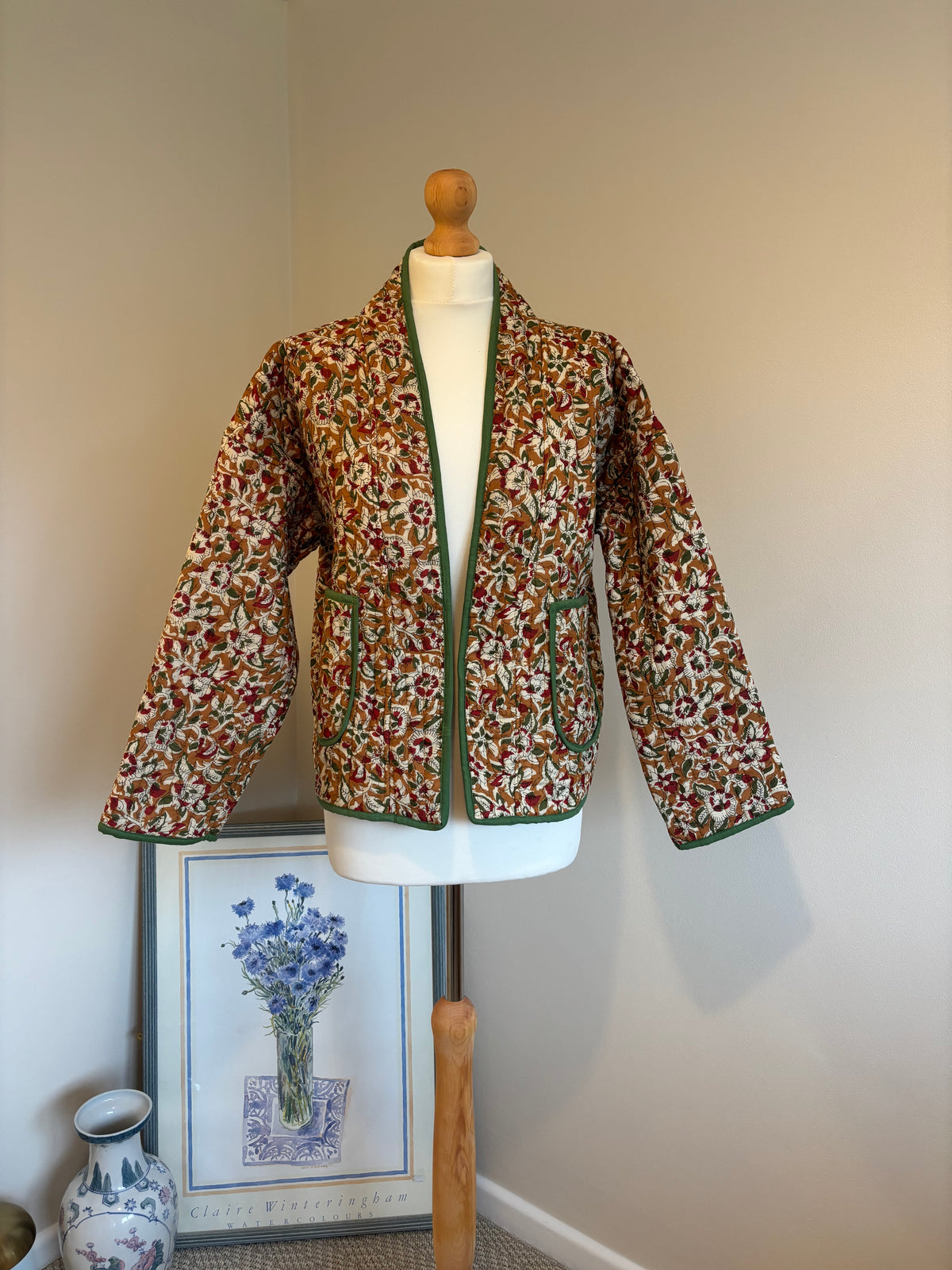 Meadow Reversible Cotton Quilted Jacket in Mustard Florals