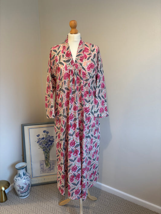 Rosie Block Print Cotton Dress in Peach