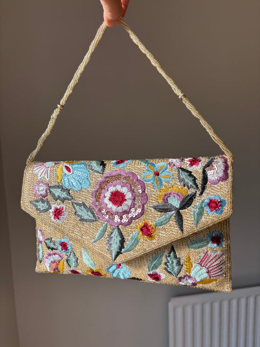 Floral Embroidered Clutch Bag