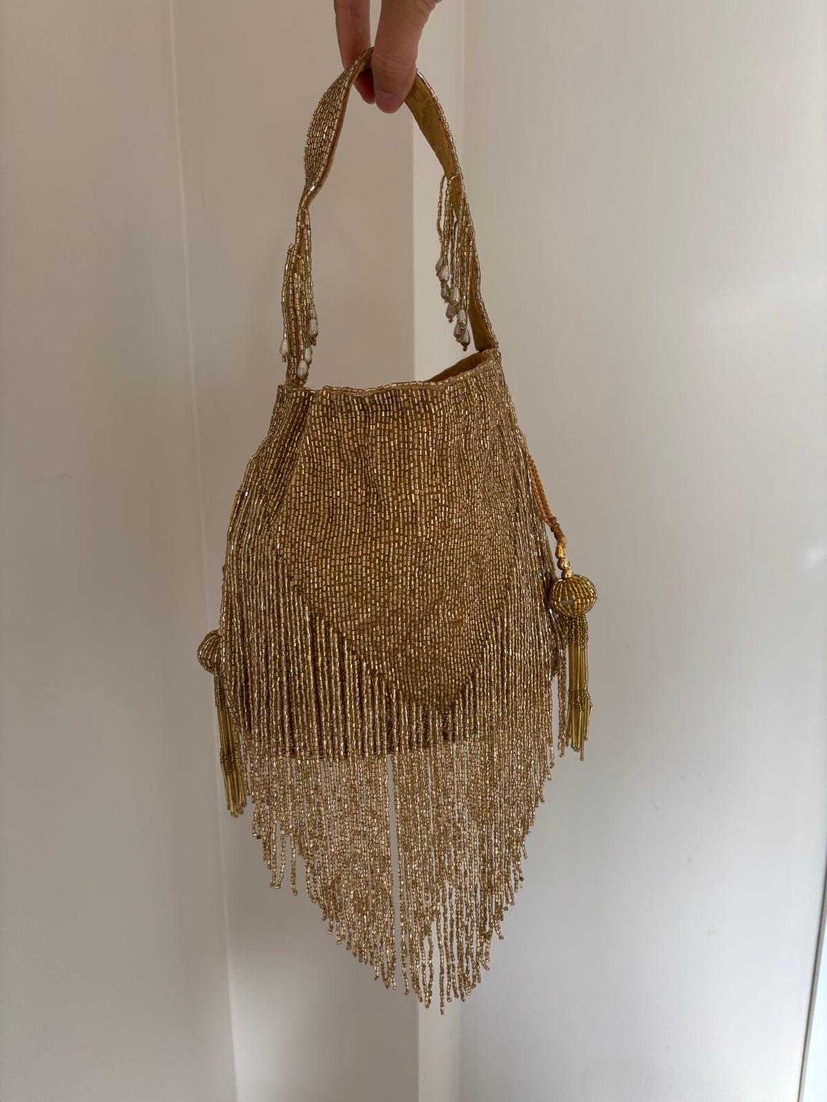Handmade Gold Beaded Fringe Flapper Bag