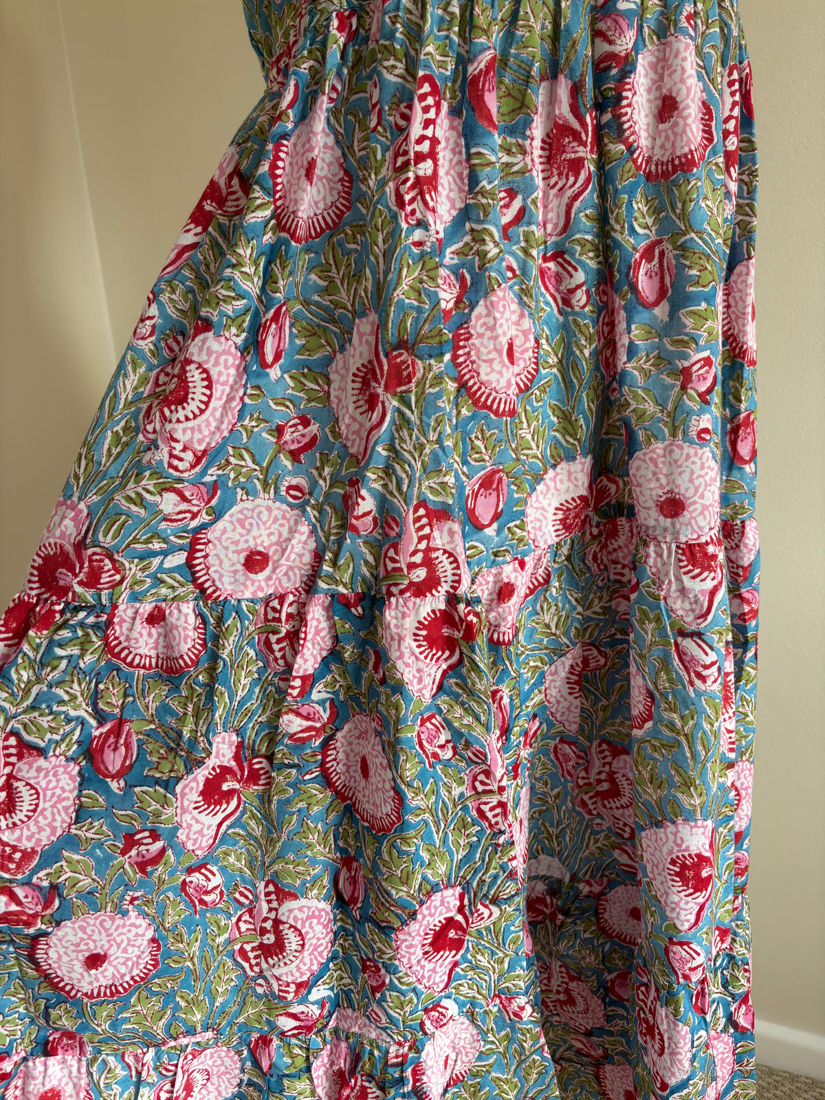 Poppy Sleeveless Block Print Cotton Dress in Florals