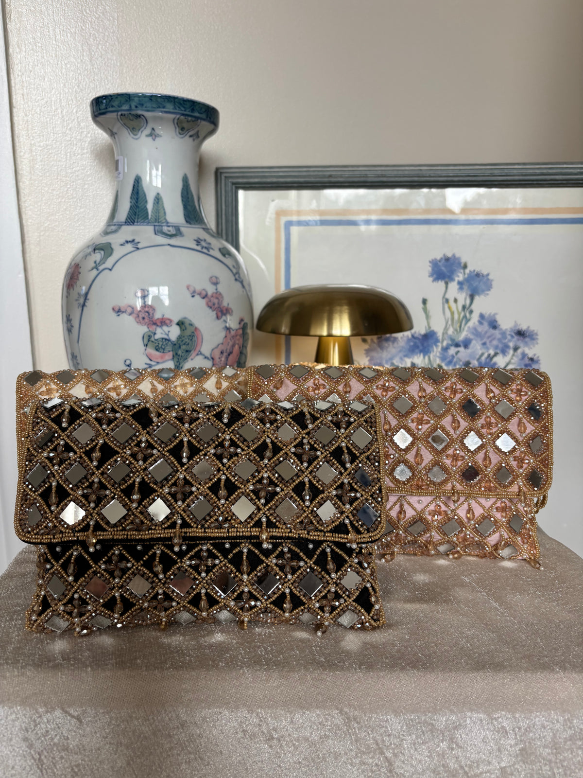 Hand Beaded Mirror Work Clutch Bag