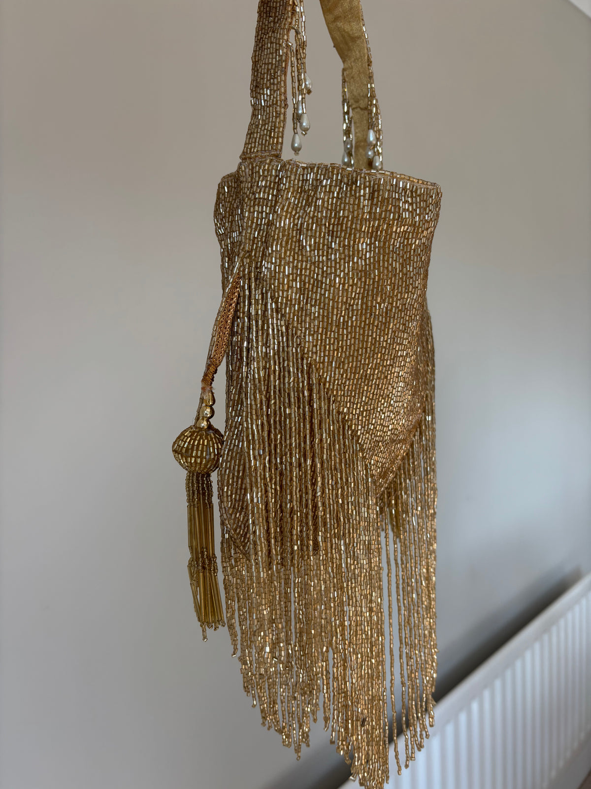 Handmade Gold Beaded Fringe Flapper Bag