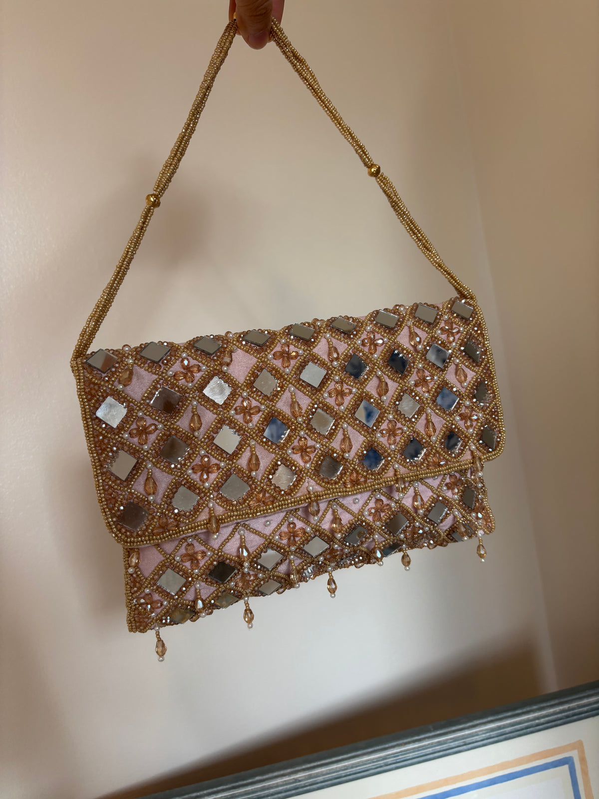 Hand Beaded Mirror Work Clutch Bag