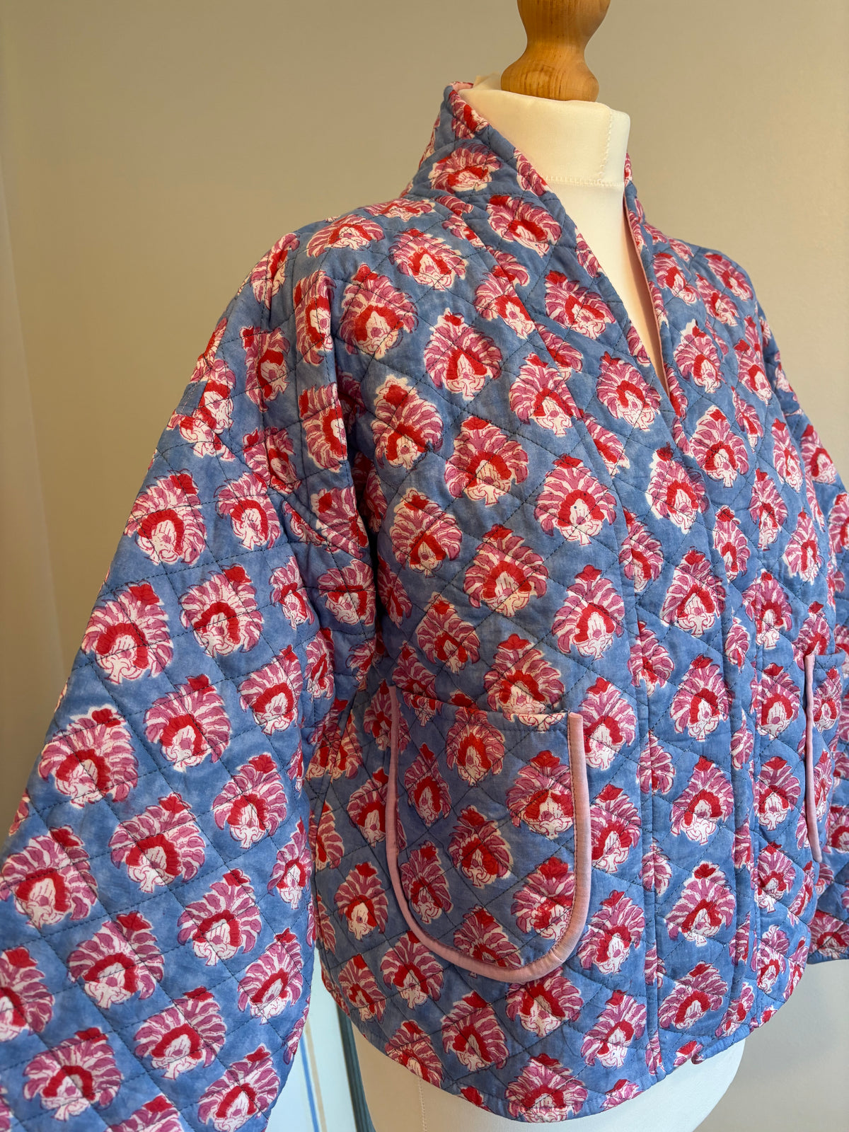Meadow Reversible Cotton Quilted Jacket in Blue/Red