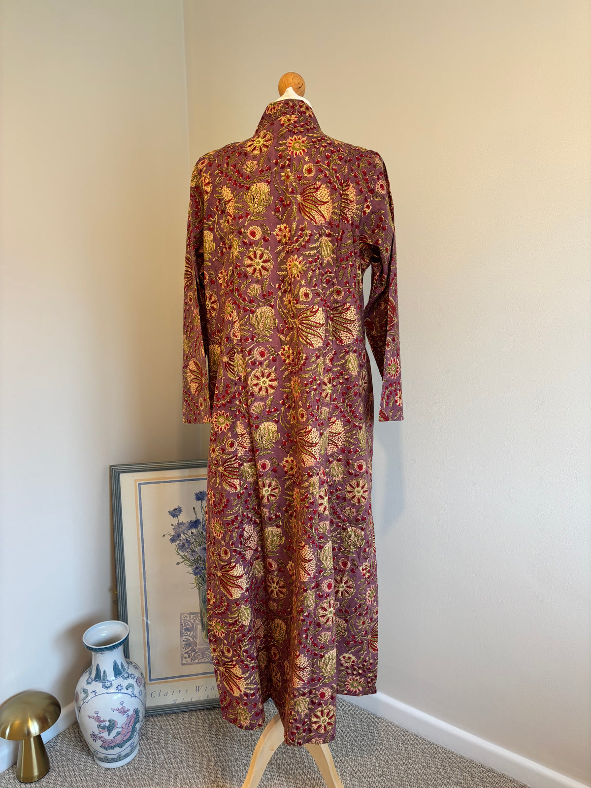 Rosie Block Print Cotton Dress in Mauve