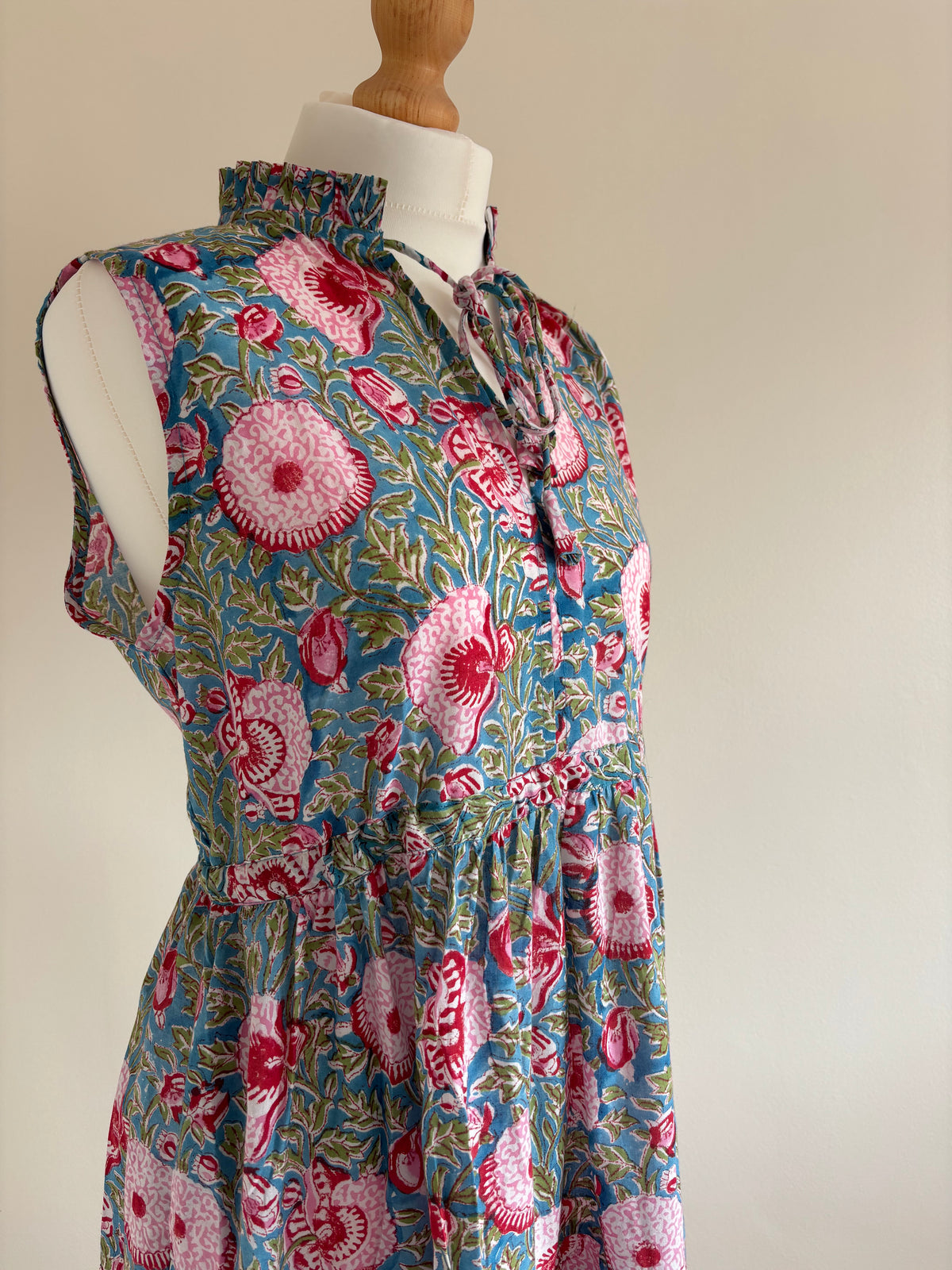 Poppy Sleeveless Block Print Cotton Dress in Florals