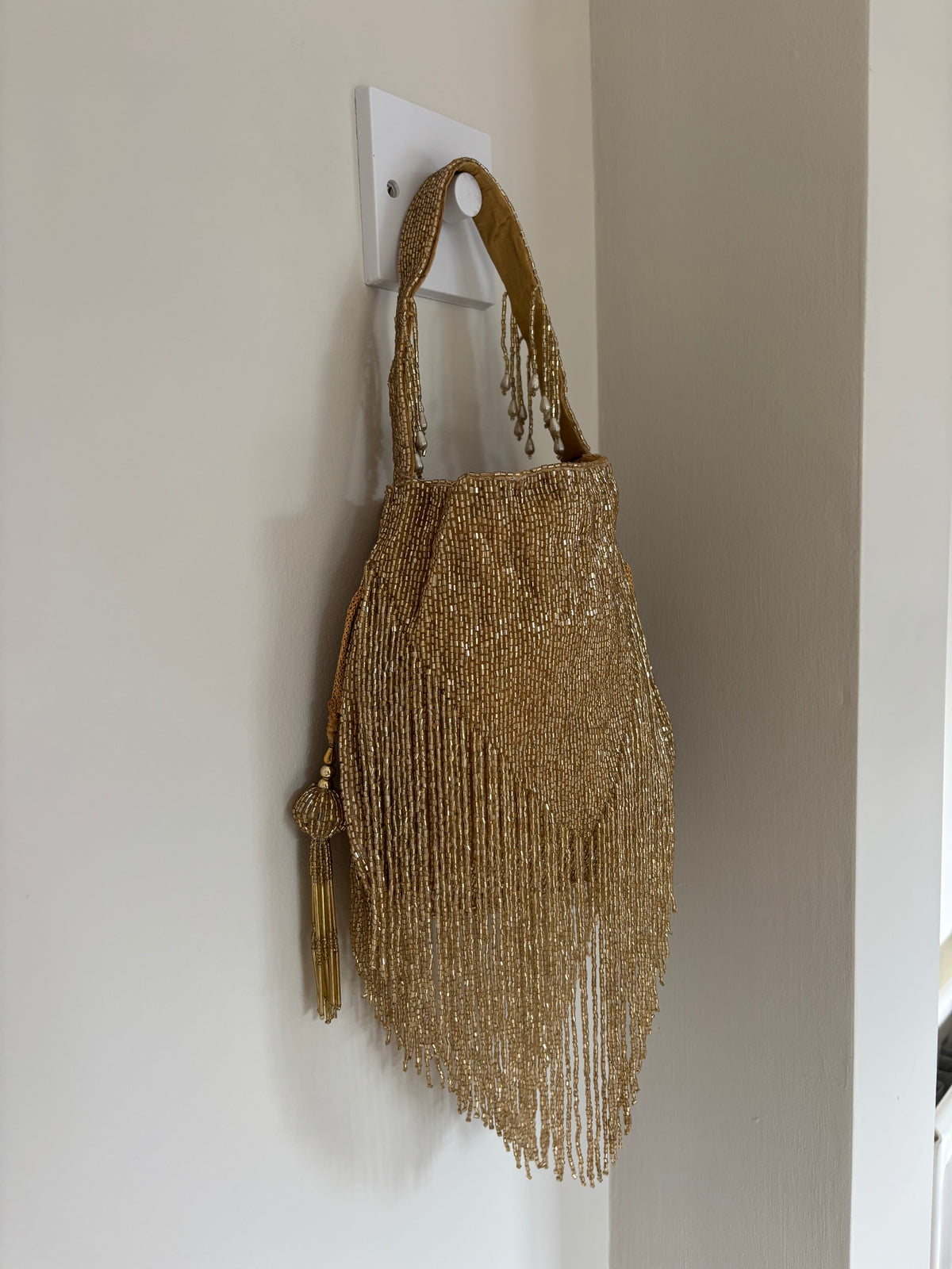 Handmade Gold Beaded Fringe Flapper Bag