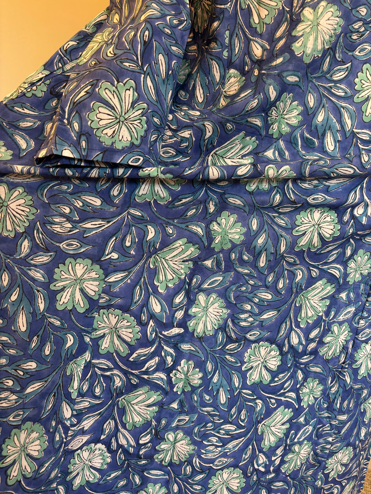 Rosie Block Print Cotton Dress in Blue Florals
