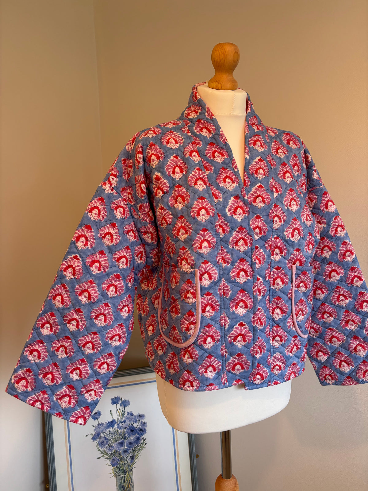 Meadow Reversible Cotton Quilted Jacket in Blue/Red