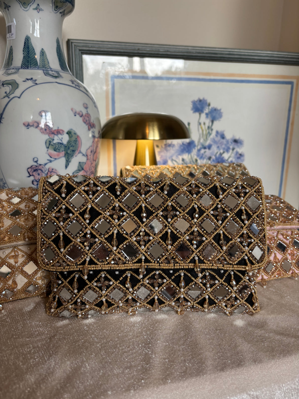 Hand Beaded Mirror Work Clutch Bag