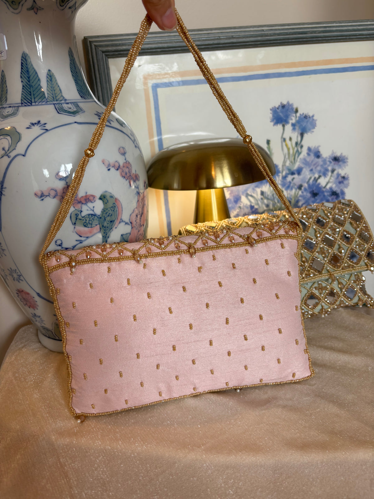 Hand Beaded Mirror Work Clutch Bag