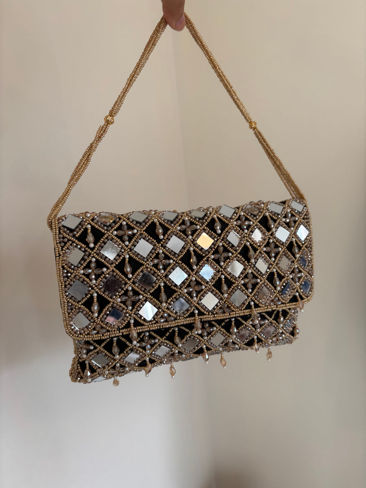 Hand Beaded Mirror Work Clutch Bag