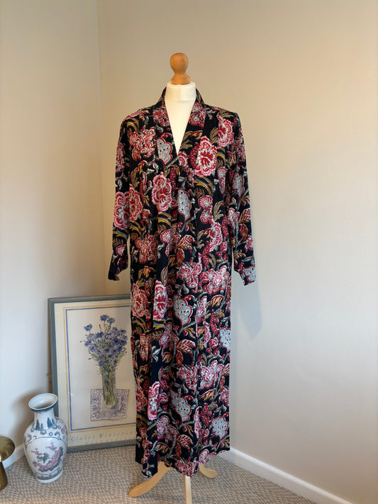 Rosie Block Print Cotton Dress in Red Florals