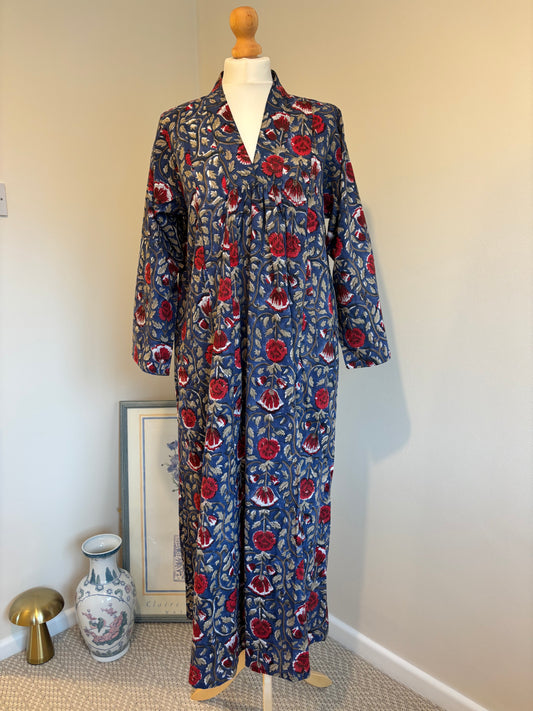 Rosie Block Print Cotton Dress in Vintage Navy Florals