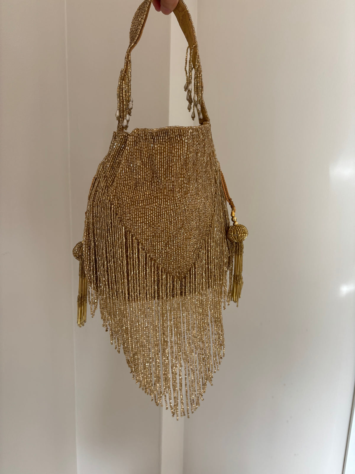 Handmade Gold Beaded Fringe Flapper Bag