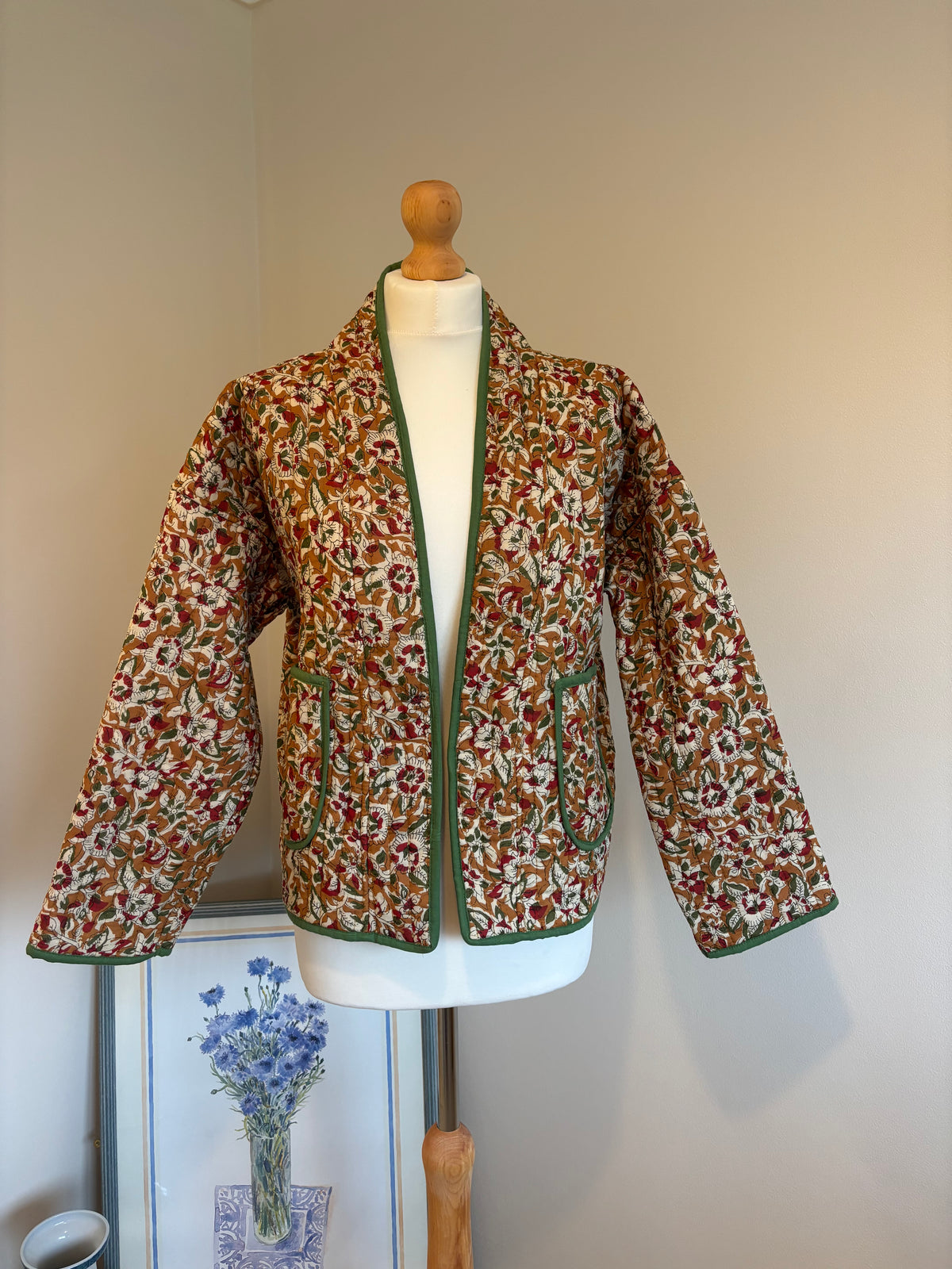 Meadow Reversible Cotton Quilted Jacket in Mustard Florals