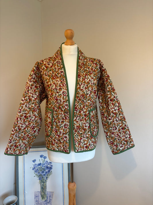 Meadow Reversible Cotton Quilted Jacket in Mustard Florals