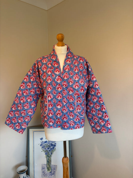 Meadow Reversible Cotton Quilted Jacket in Blue/Red
