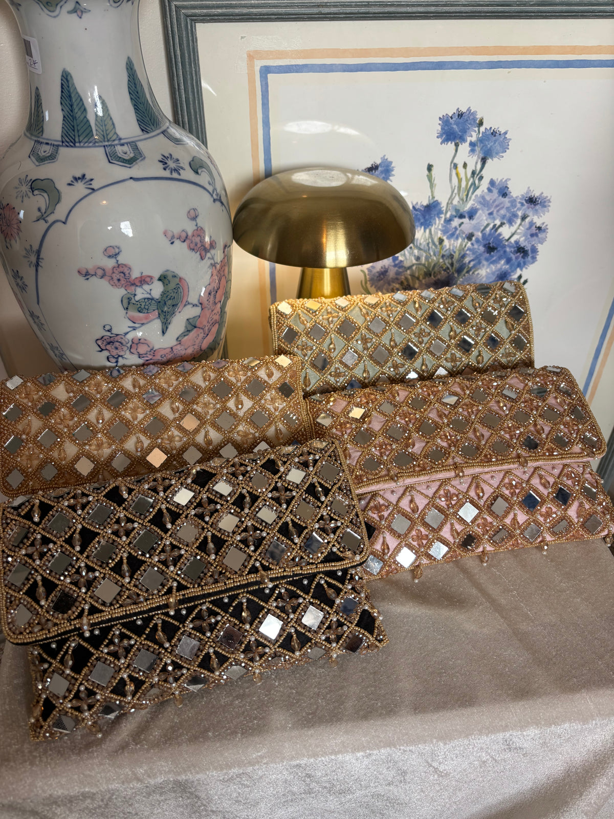 Hand Beaded Mirror Work Clutch Bag