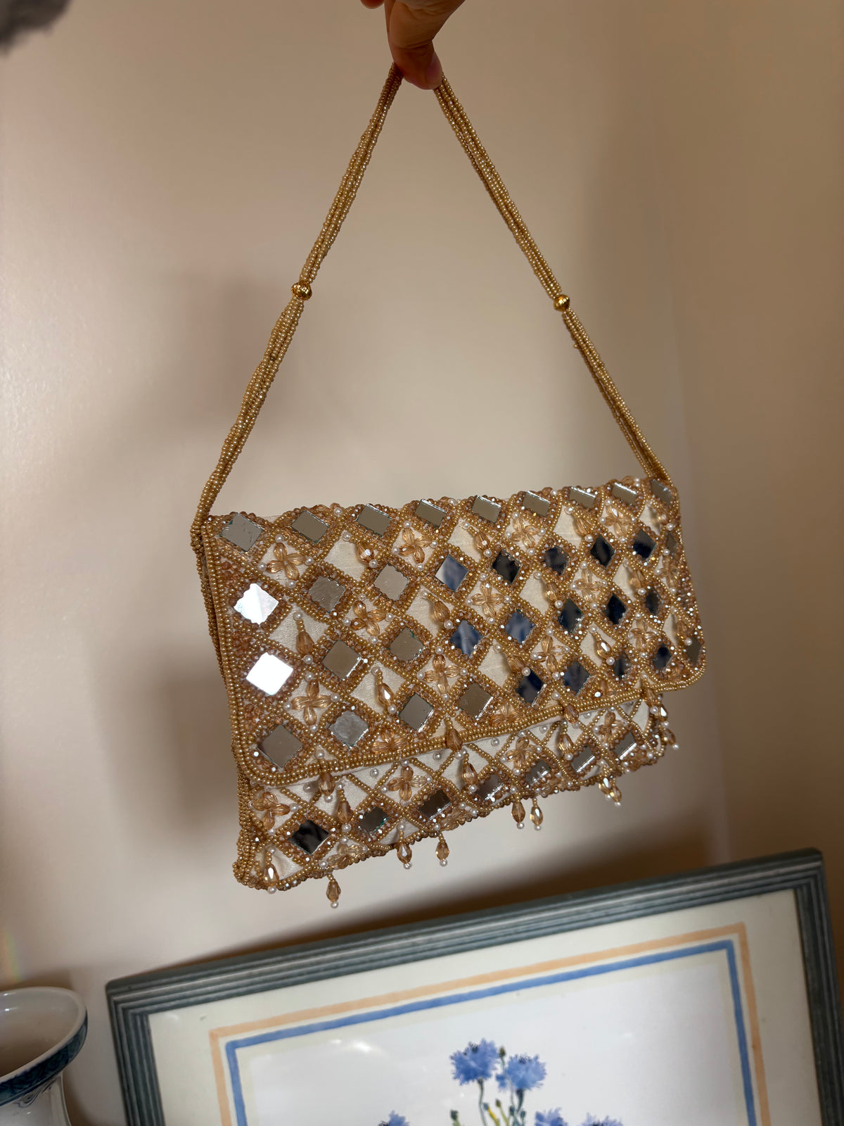 Hand Beaded Mirror Work Clutch Bag