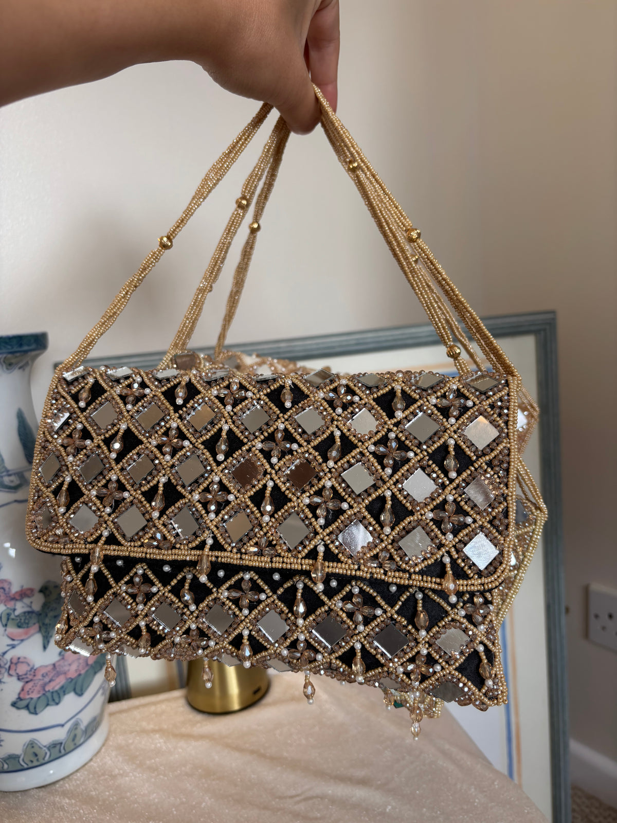 Hand Beaded Mirror Work Clutch Bag