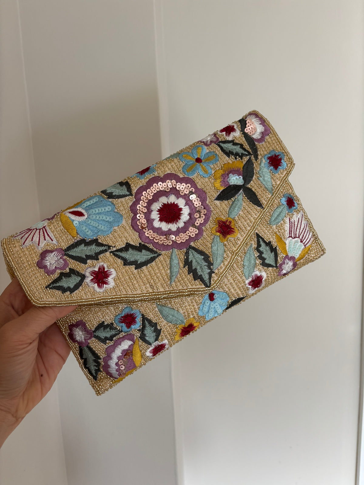 Floral Embroidered Clutch Bag
