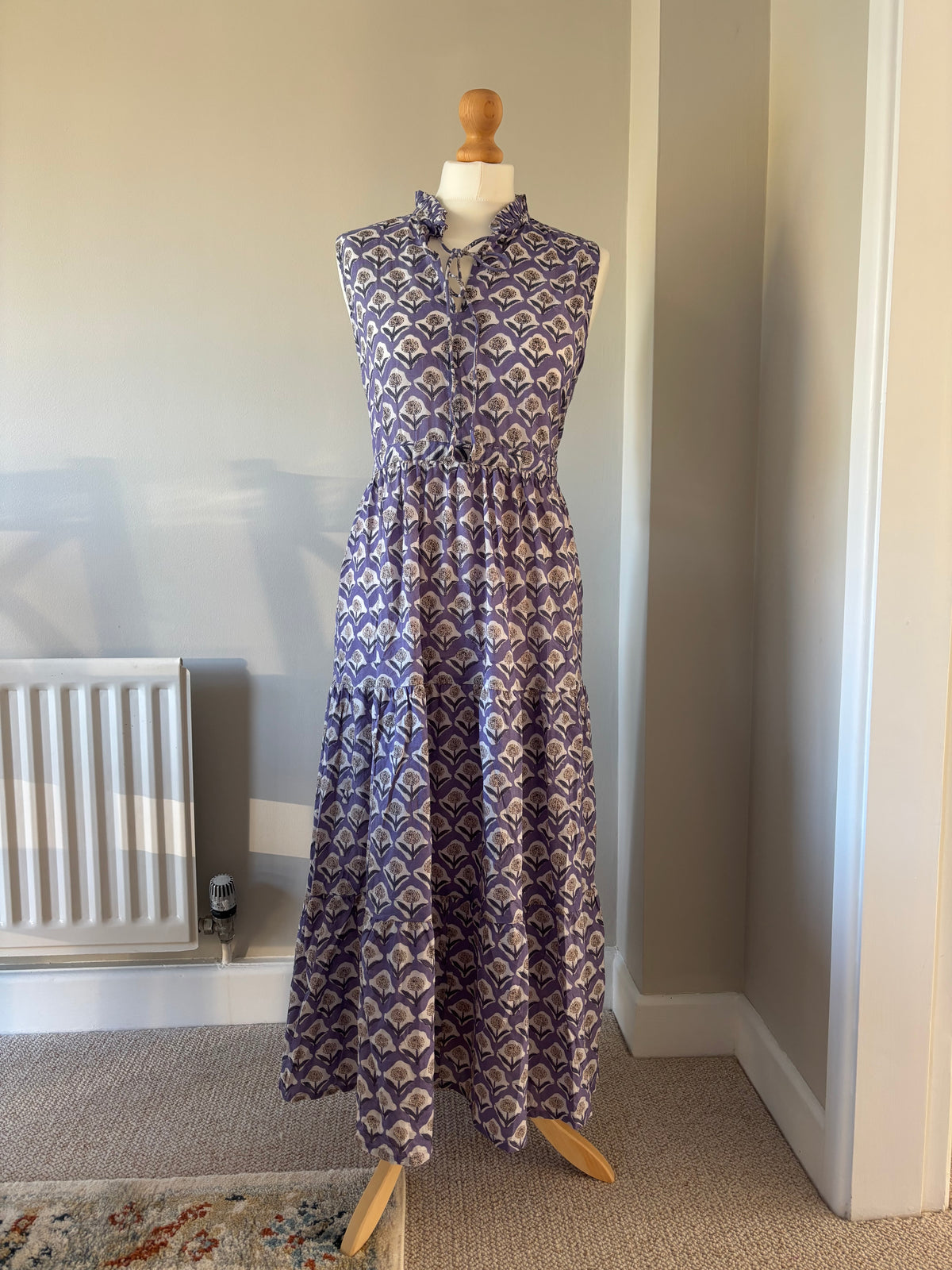 Poppy Sleeveless Block Print Cotton Dress in Lavender