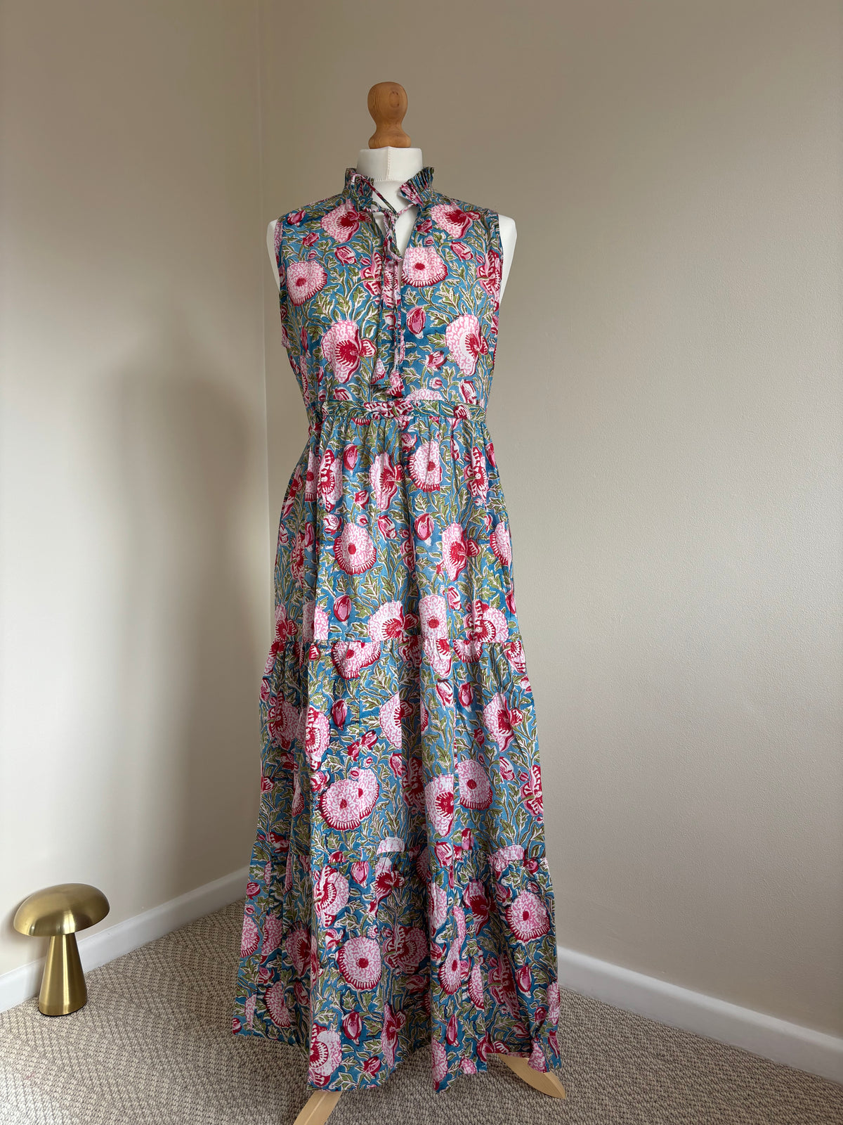 Poppy Sleeveless Block Print Cotton Dress in Florals