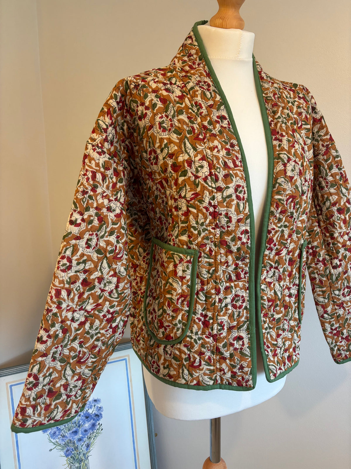 Meadow Reversible Cotton Quilted Jacket in Mustard Florals