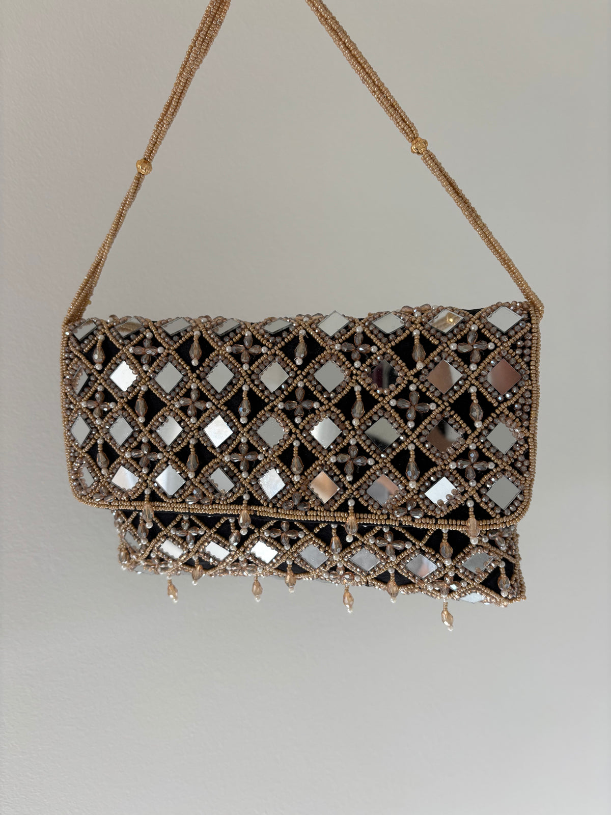 Hand Beaded Mirror Work Clutch Bag
