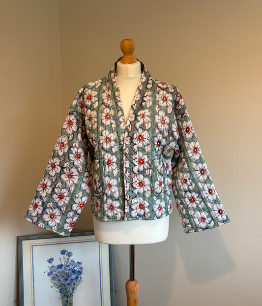 Meadow Reversible Cotton Quilted Jacket in White Florals