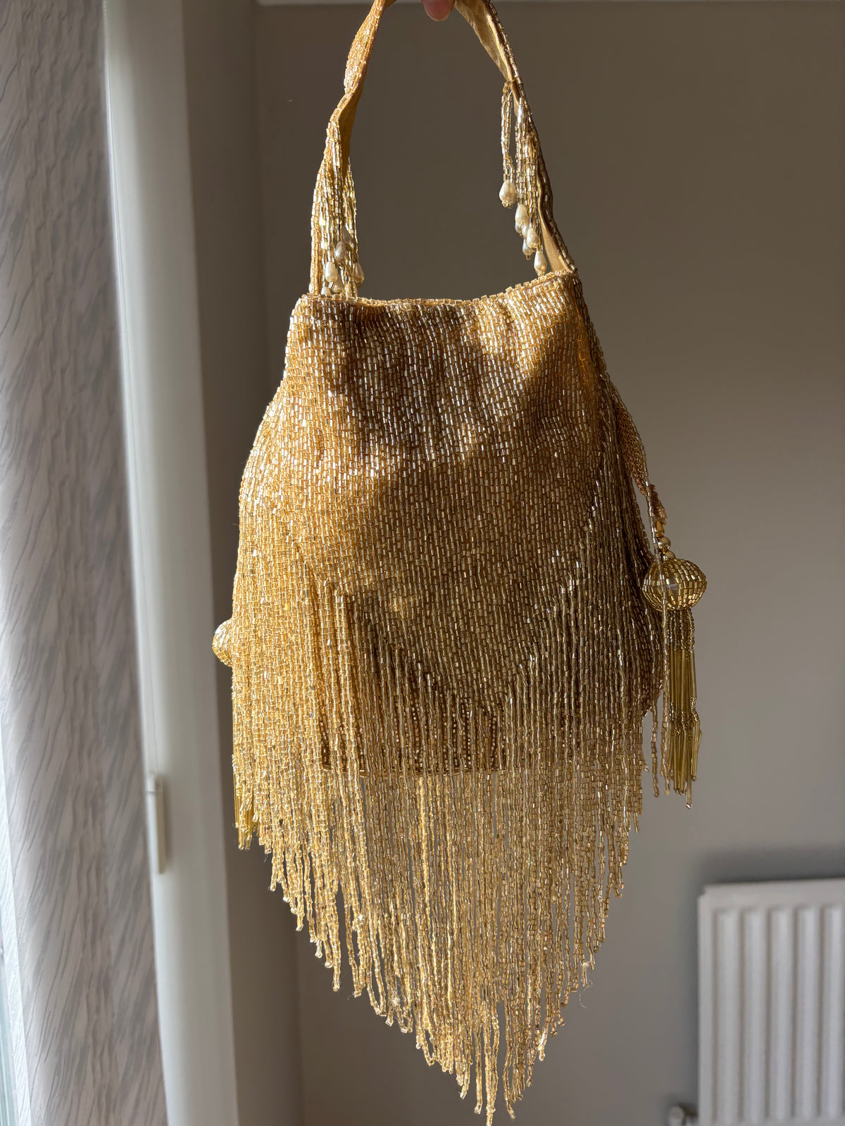 Handmade Gold Beaded Fringe Flapper Bag