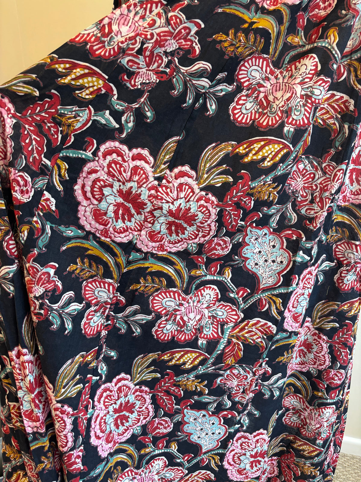 Rosie Block Print Cotton Dress in Red Florals