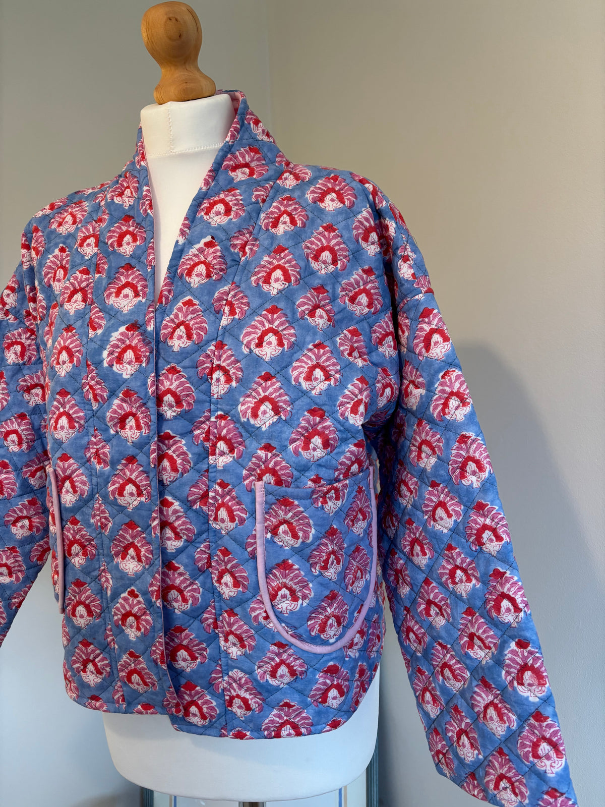 Meadow Reversible Cotton Quilted Jacket in Blue/Red