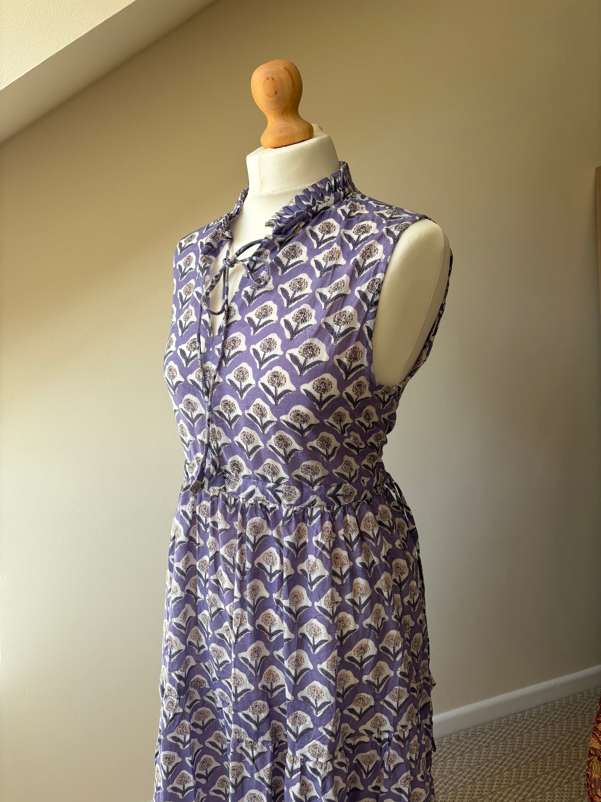 Poppy Sleeveless Block Print Cotton Dress in Lavender