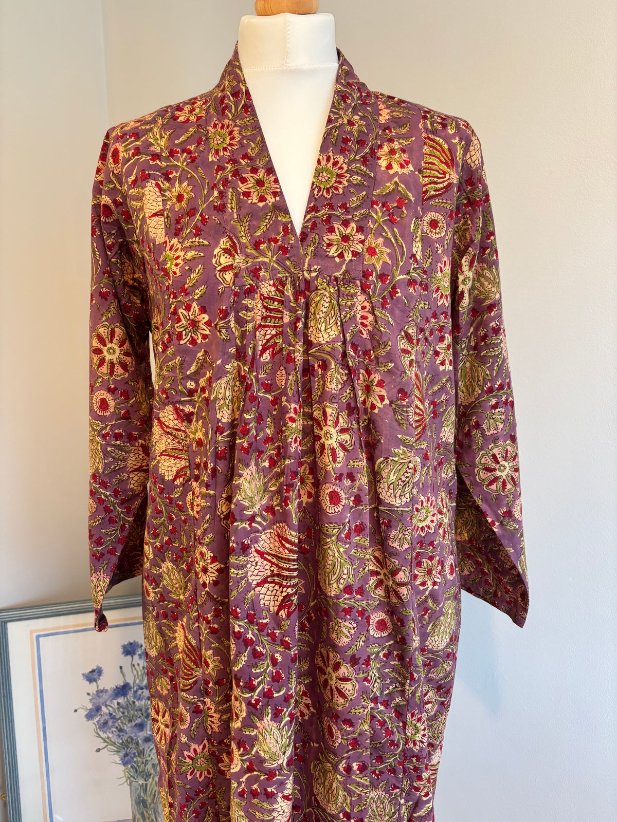 Rosie Block Print Cotton Dress in Mauve