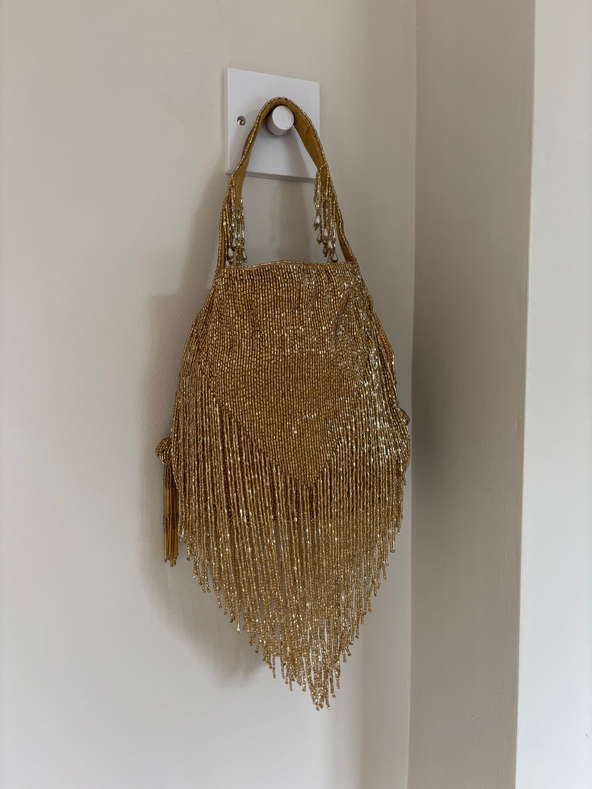 Handmade Gold Beaded Fringe Flapper Bag