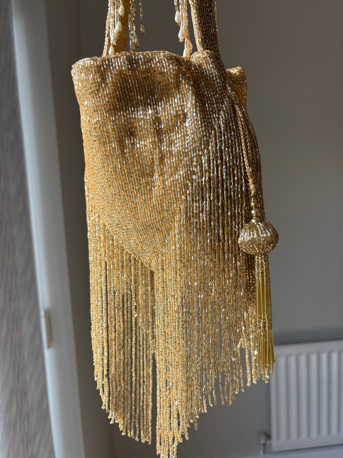 Handmade Gold Beaded Fringe Flapper Bag