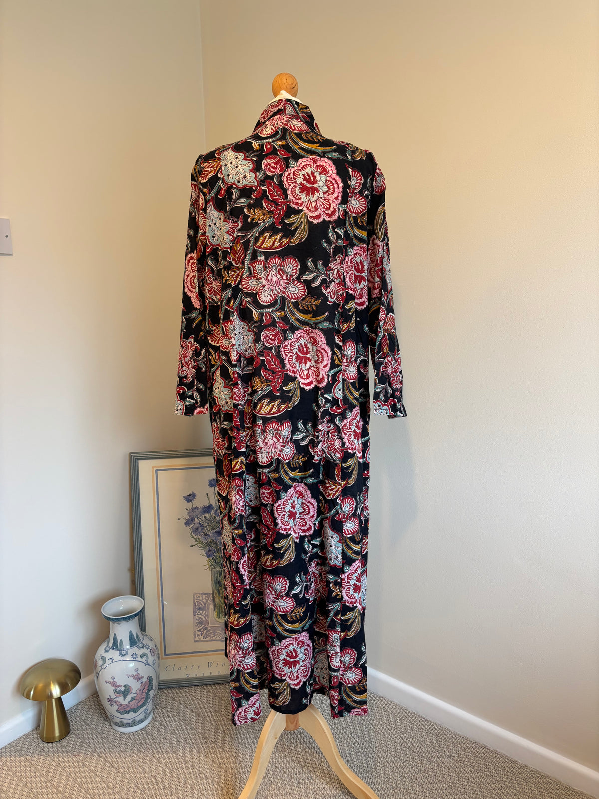Rosie Block Print Cotton Dress in Red Florals